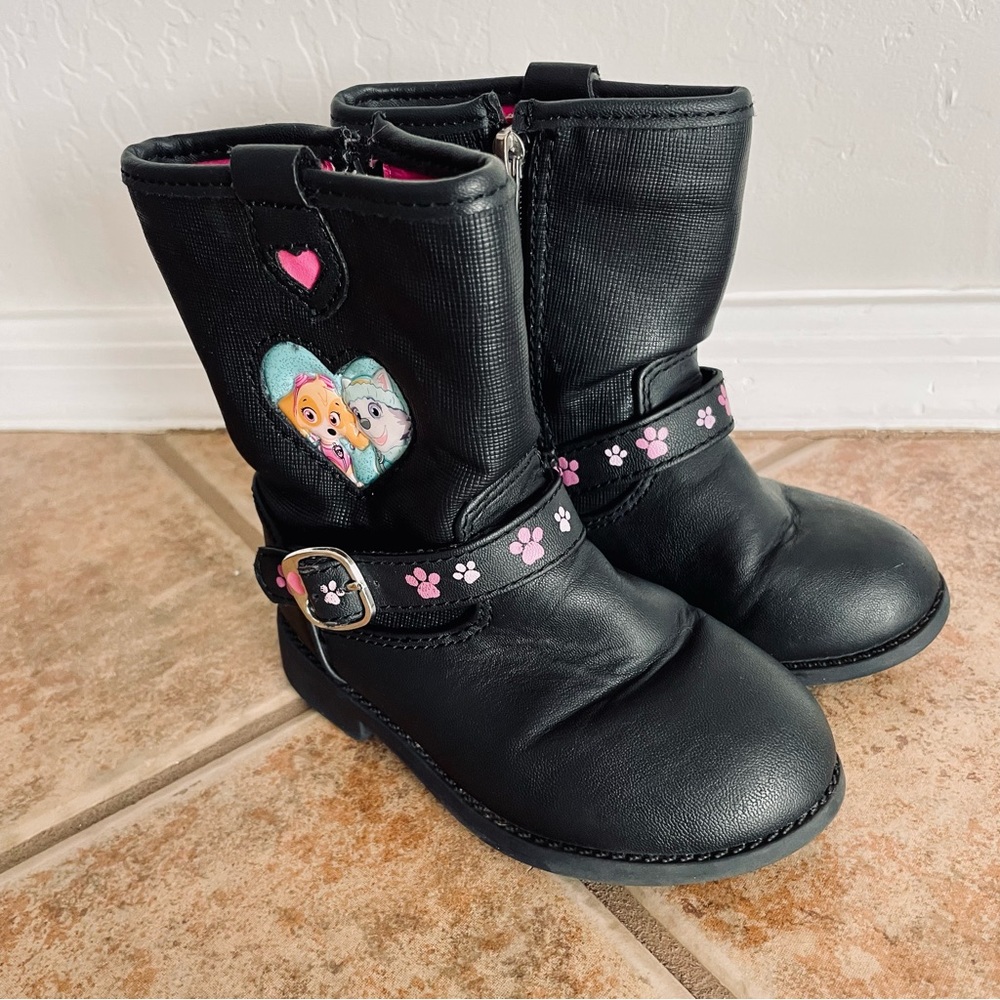 Nickelodeon Paw Patrol Black And Pink Boots With Hearts And Paw Prints Size 7